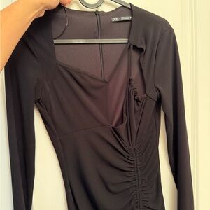 Zara Black Ruched Long-Sleeve Bodycon Dress